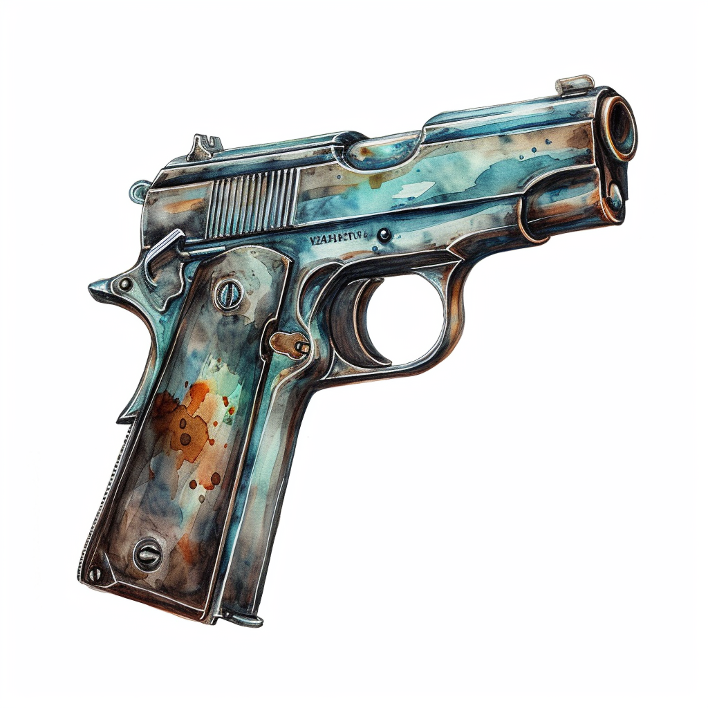 Vintage Watercolor Gun Clipart with White Background