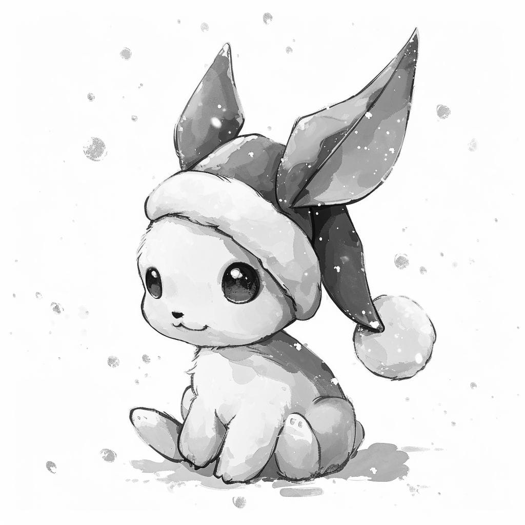 Black and White Cute Christmas Bunny Clipart