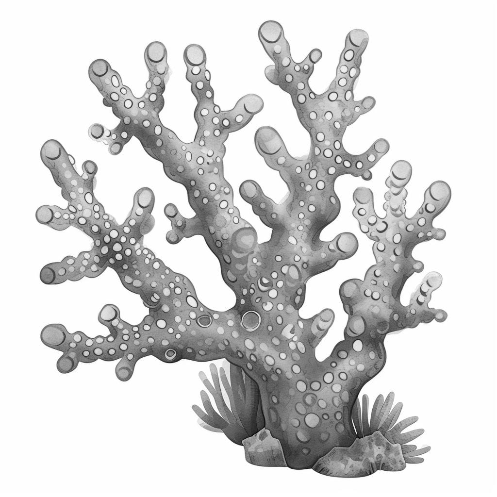 Black and White Pink Coral Reef Clipart