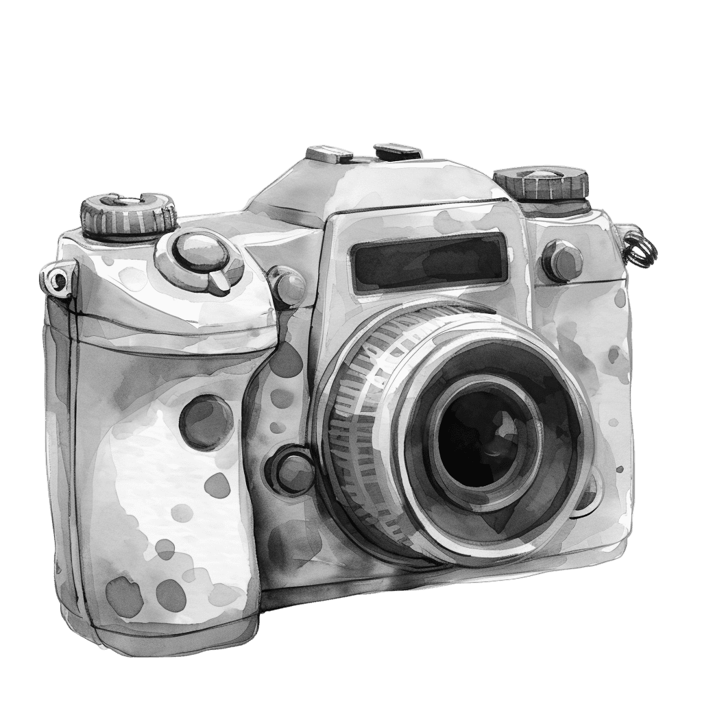 Black and White Vintage Watercolor Camera Clipart