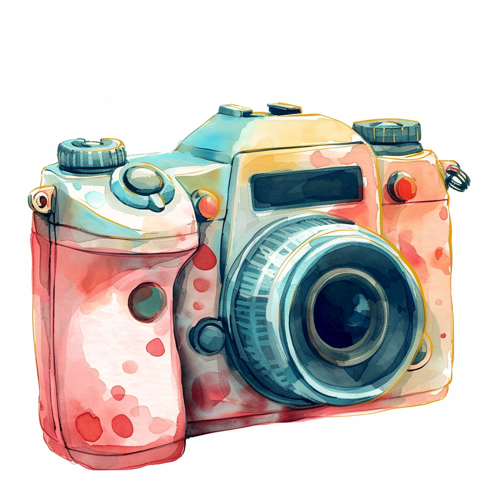 Vintage Watercolor Camera Clipart with White Background