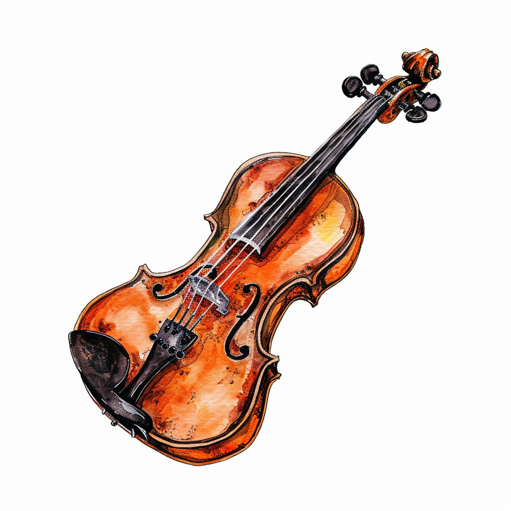Vintage Watercolor Violin Clipart with White Background