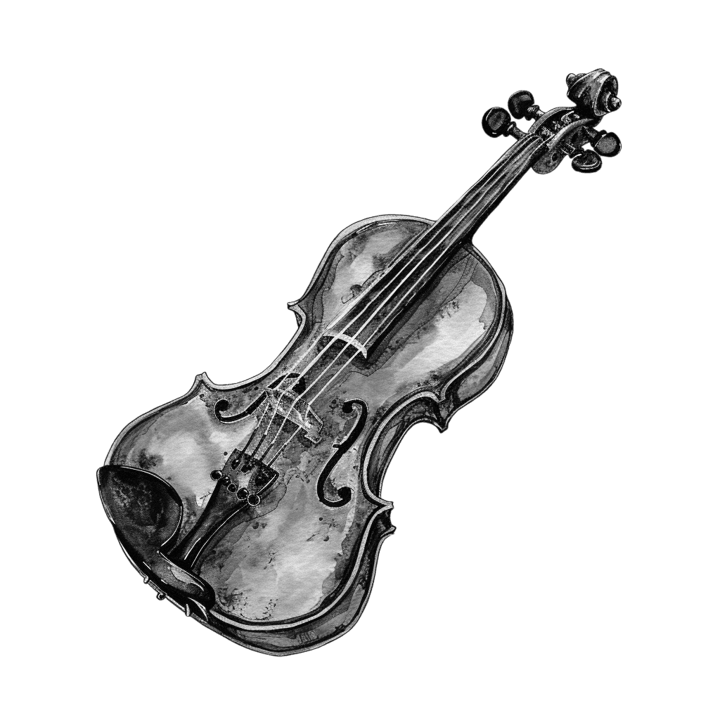 Black and White Vintage Watercolor Violin Clipart