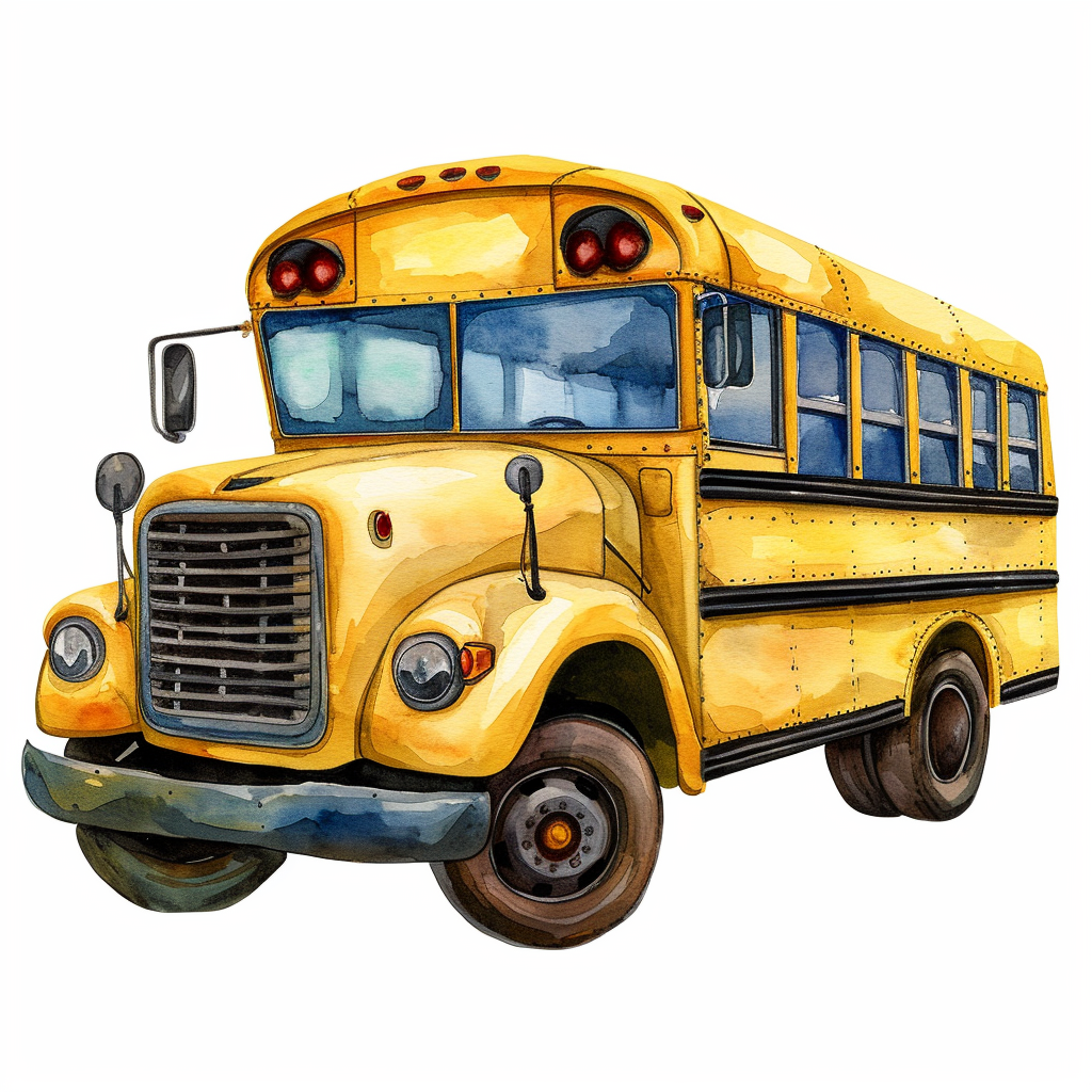 Vintage Watercolor School Bus Clipart with White Background