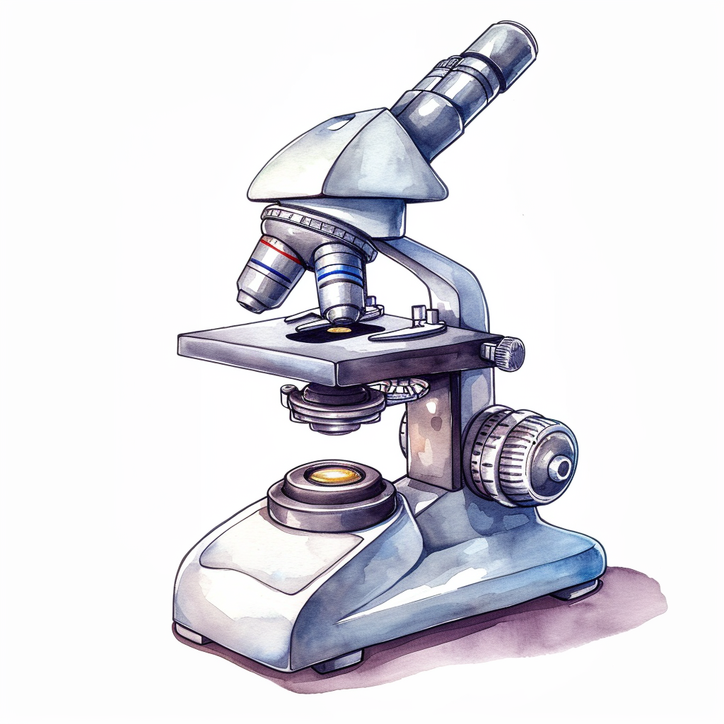 Vintage Microscope Watercolor Clipart with White Background