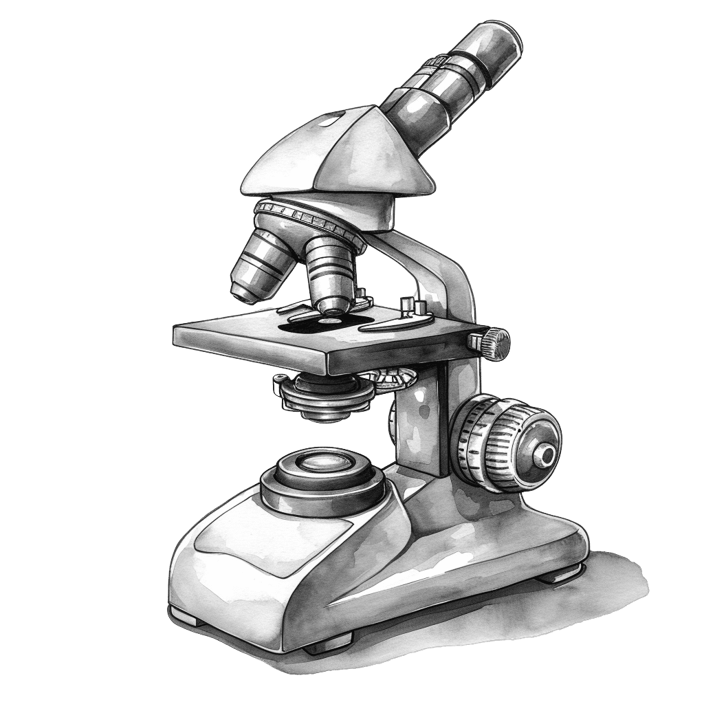 Black and White Vintage Microscope Watercolor Clipart