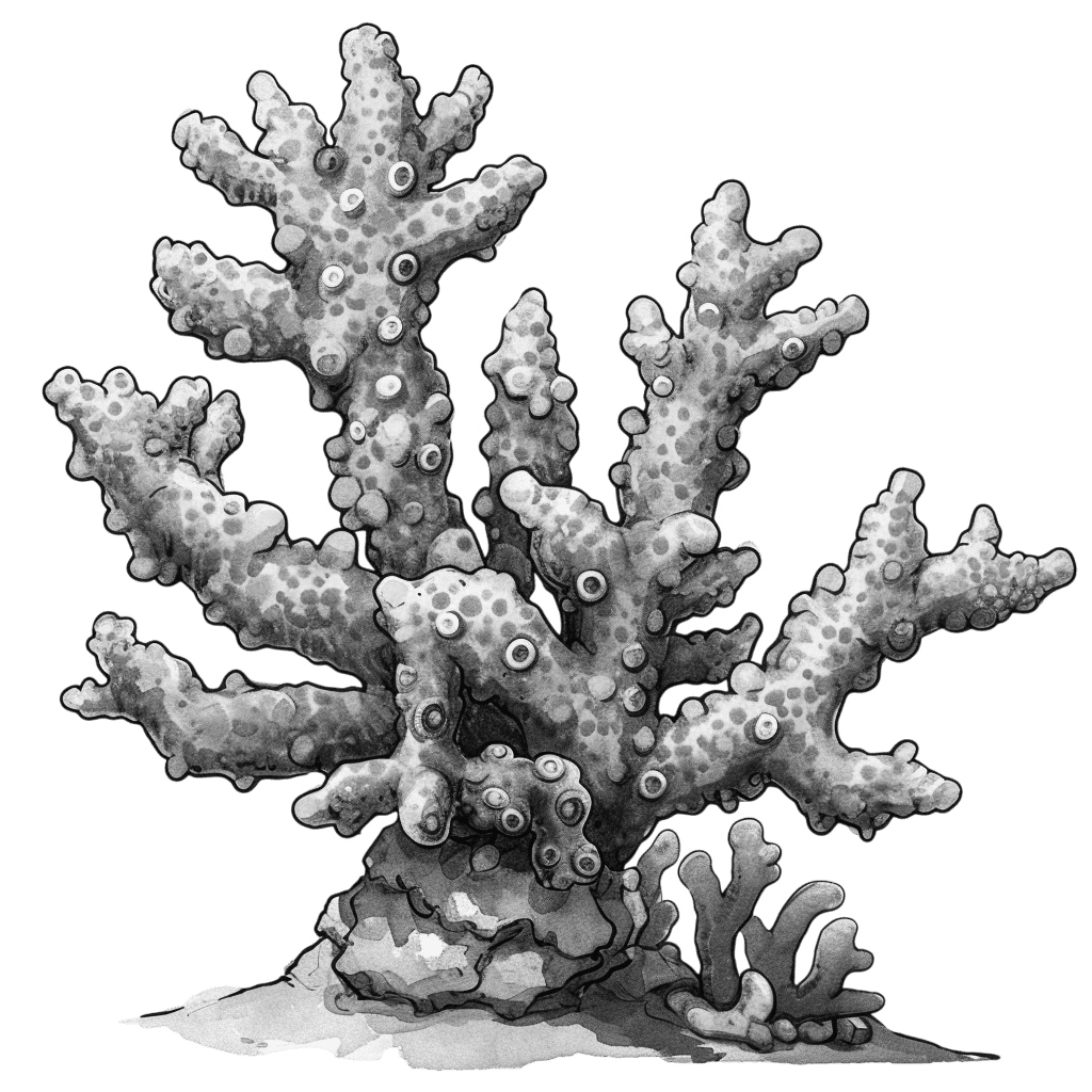 Black and White Orange Watercolor Coral Reef Clipart