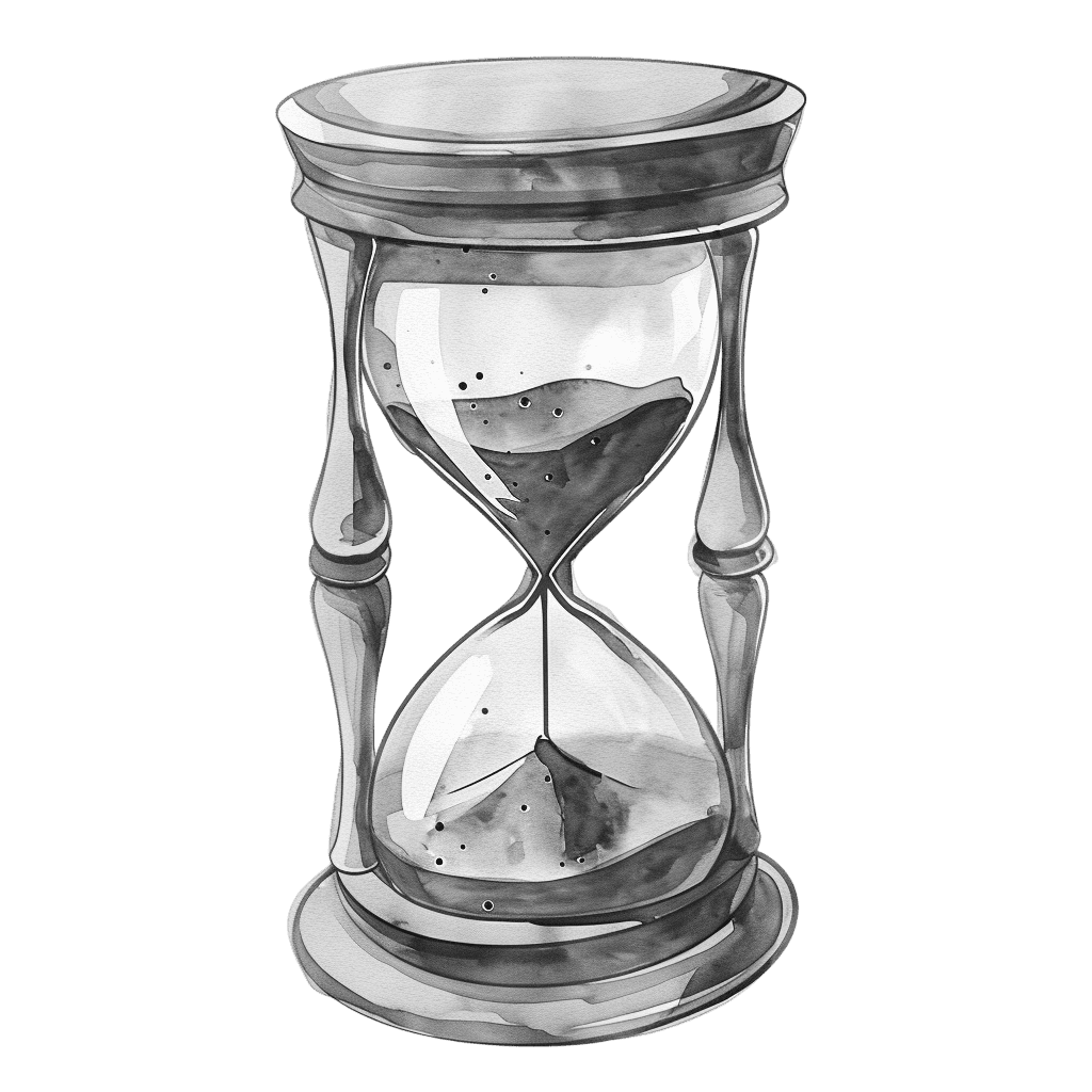 Black and White Vintage Watercolor Hourglass Clipart