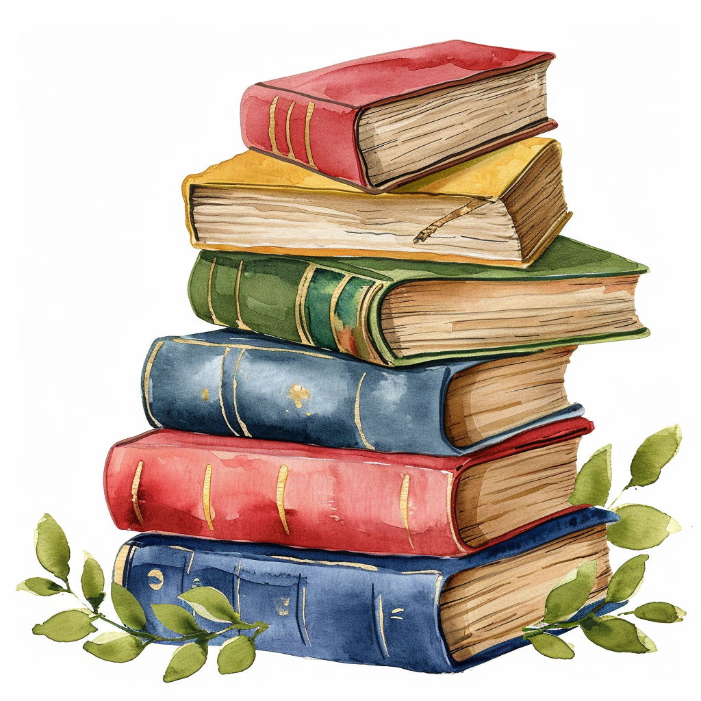 Vintage Watercolor Books Stack Clipart with White Background