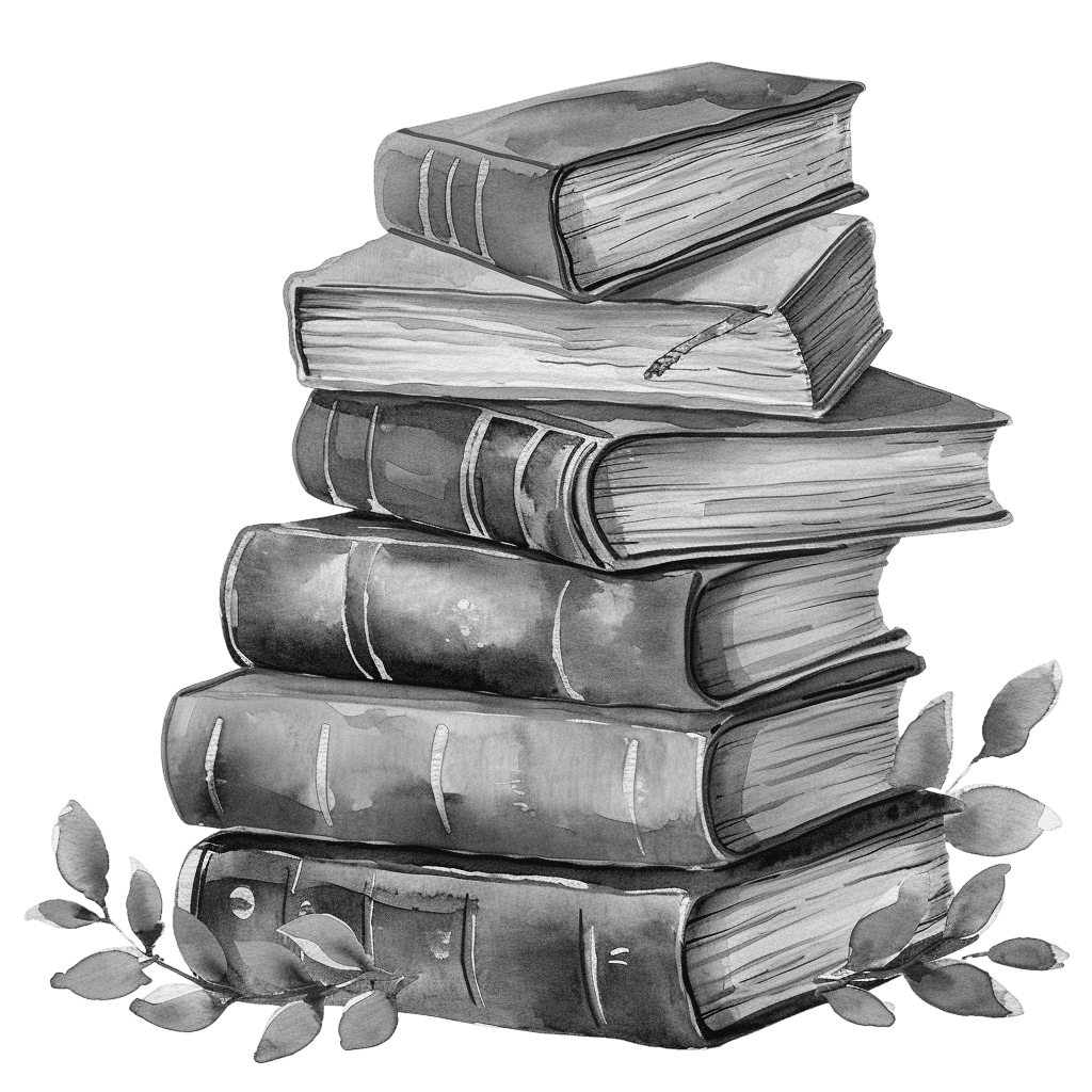 Black and White Vintage Watercolor Books Stack Clipart