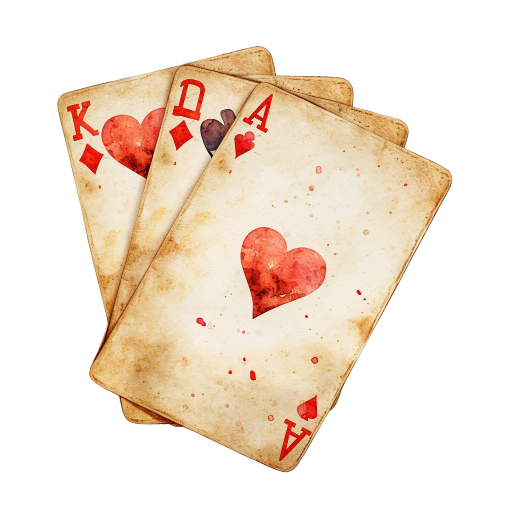 Vintage Watercolor Playing Cards Clipart with White Background