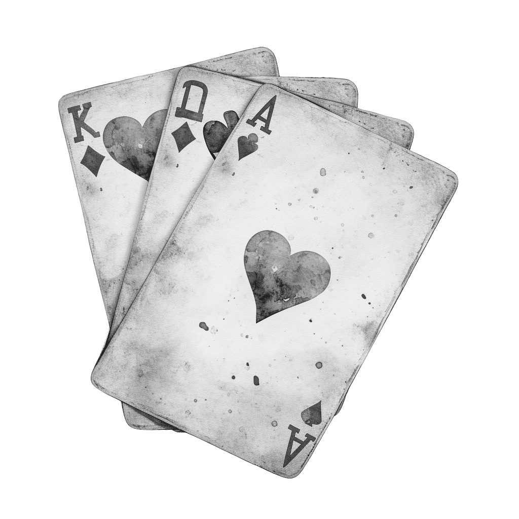 Black and White Vintage Watercolor Playing Cards Clipart