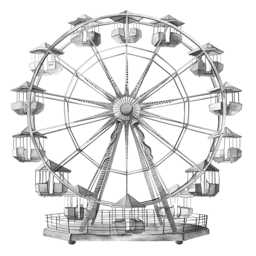 Black and White Vintage Watercolor Ferris Wheel Clipart