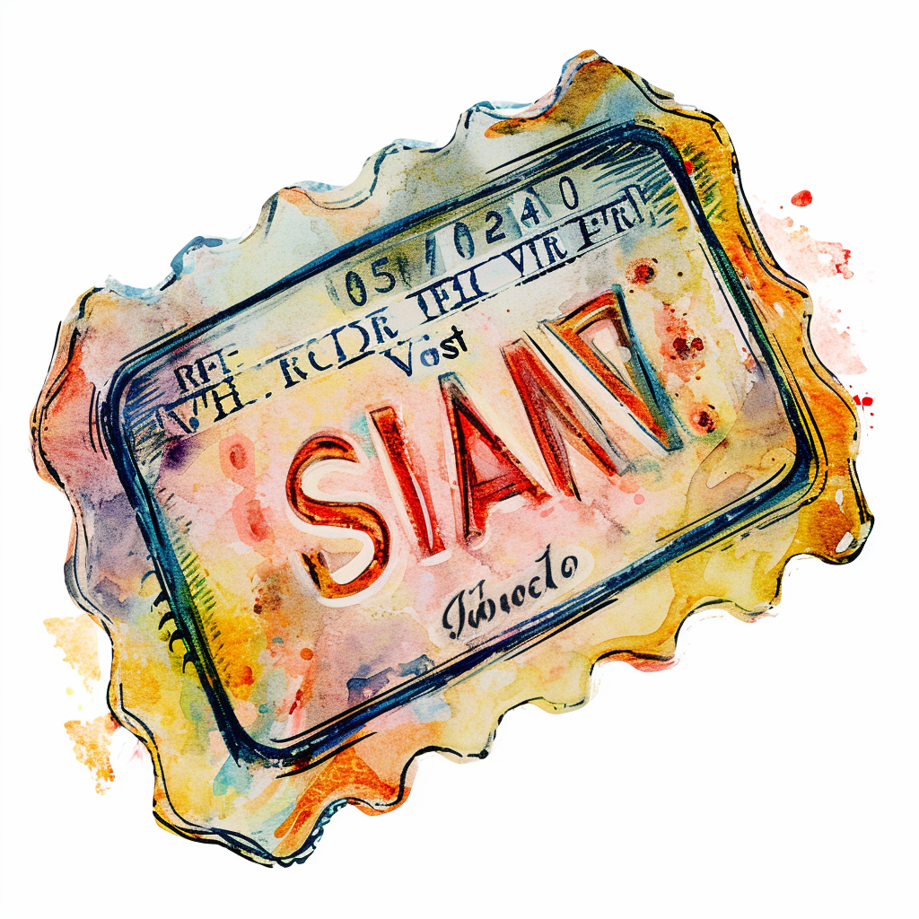 Vintage Watercolor Ticket Siam Design with White Background