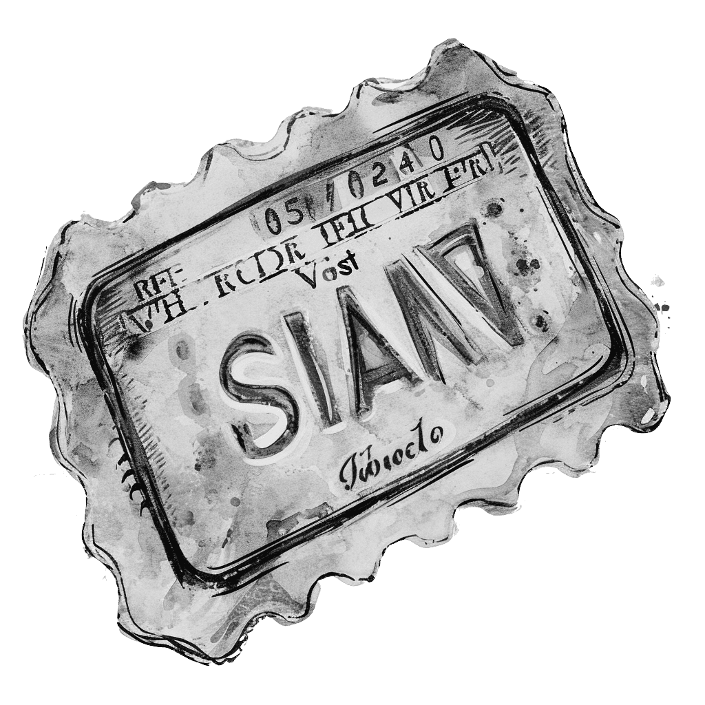 Black and White Vintage Watercolor Ticket Siam Design