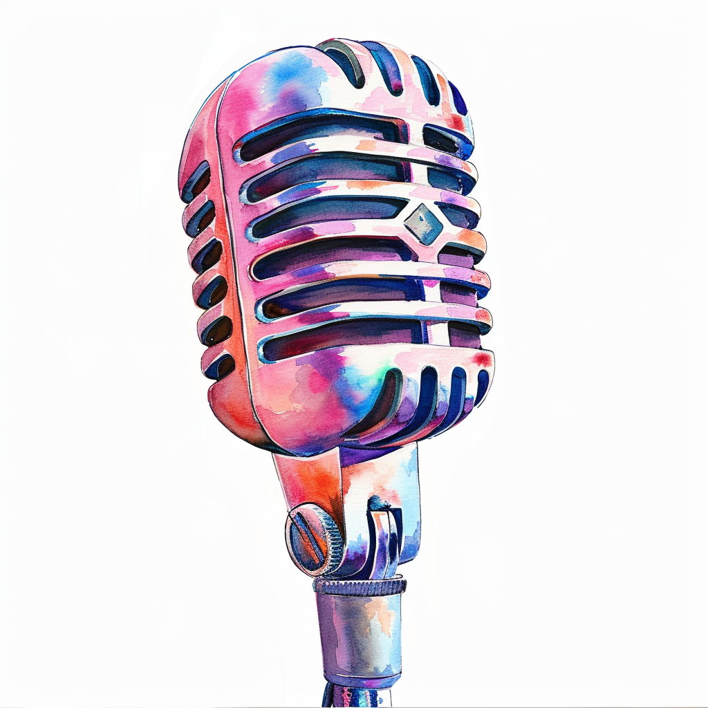 Vintage Watercolor Microphone Clipart with White Background