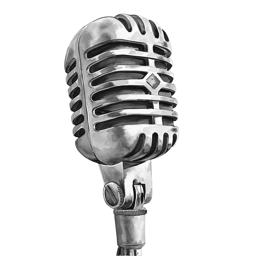 Black and White Vintage Watercolor Microphone Clipart