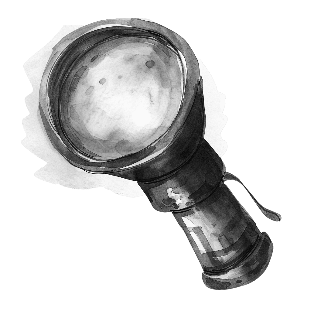 Black and White Vintage Watercolor Flashlight Clipart