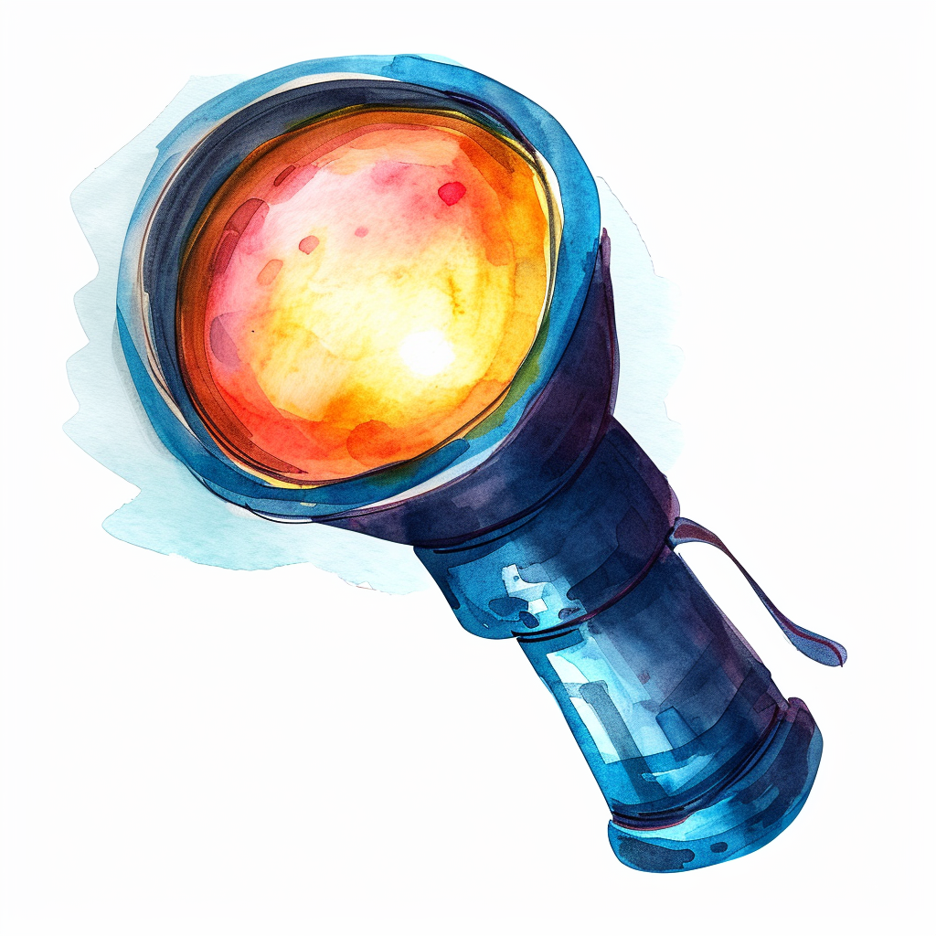 Vintage Watercolor Flashlight Clipart with White Background