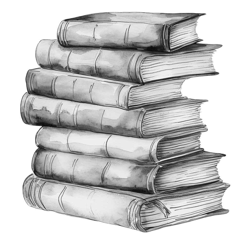 Black and White Vintage Watercolor Book Stack Clipart
