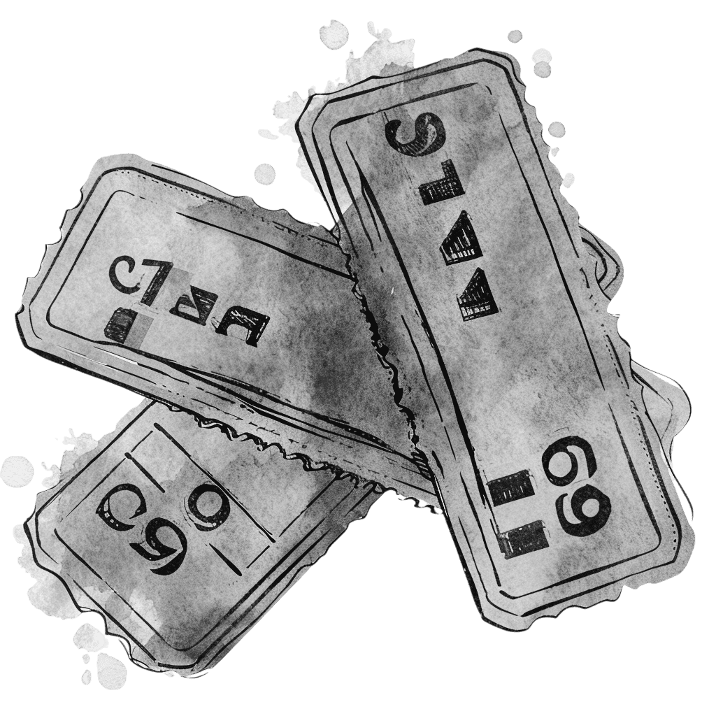 Black and White Vintage Watercolor Ticket Clipart