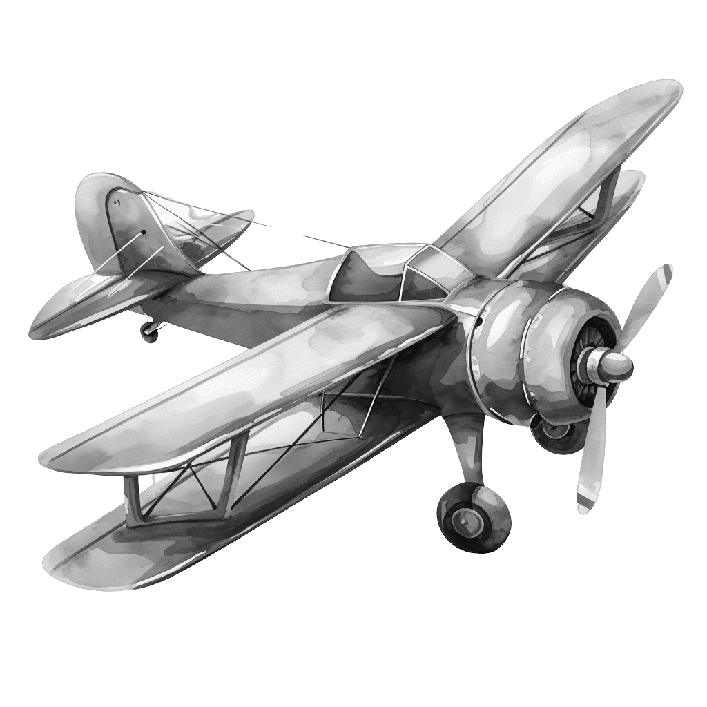 Black and White Vintage Watercolor Airplane Clipart