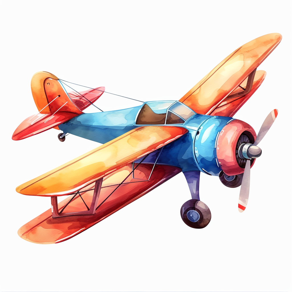 Vintage Watercolor Airplane Clipart with White Background
