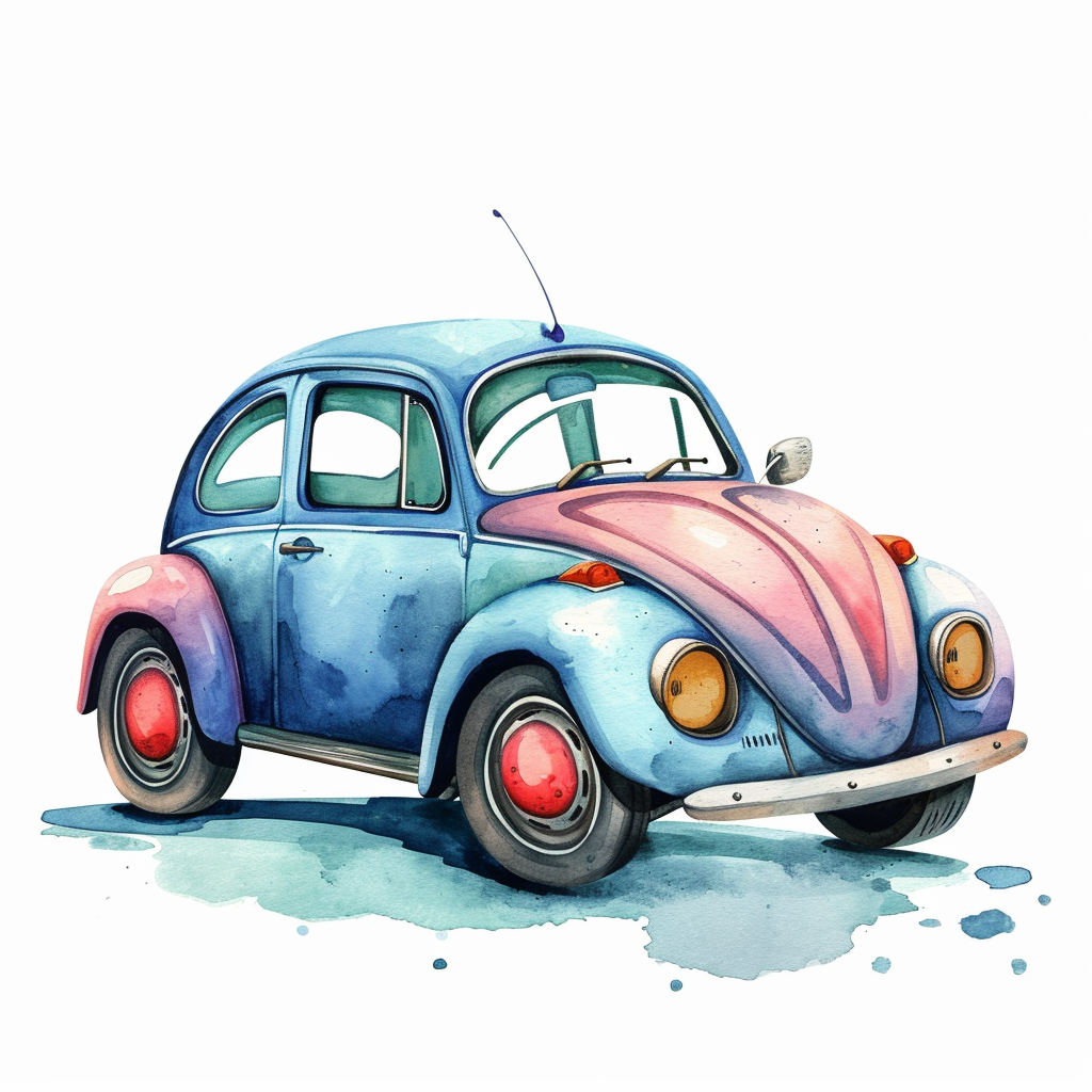 Vintage Watercolor Car Clipart with White Background