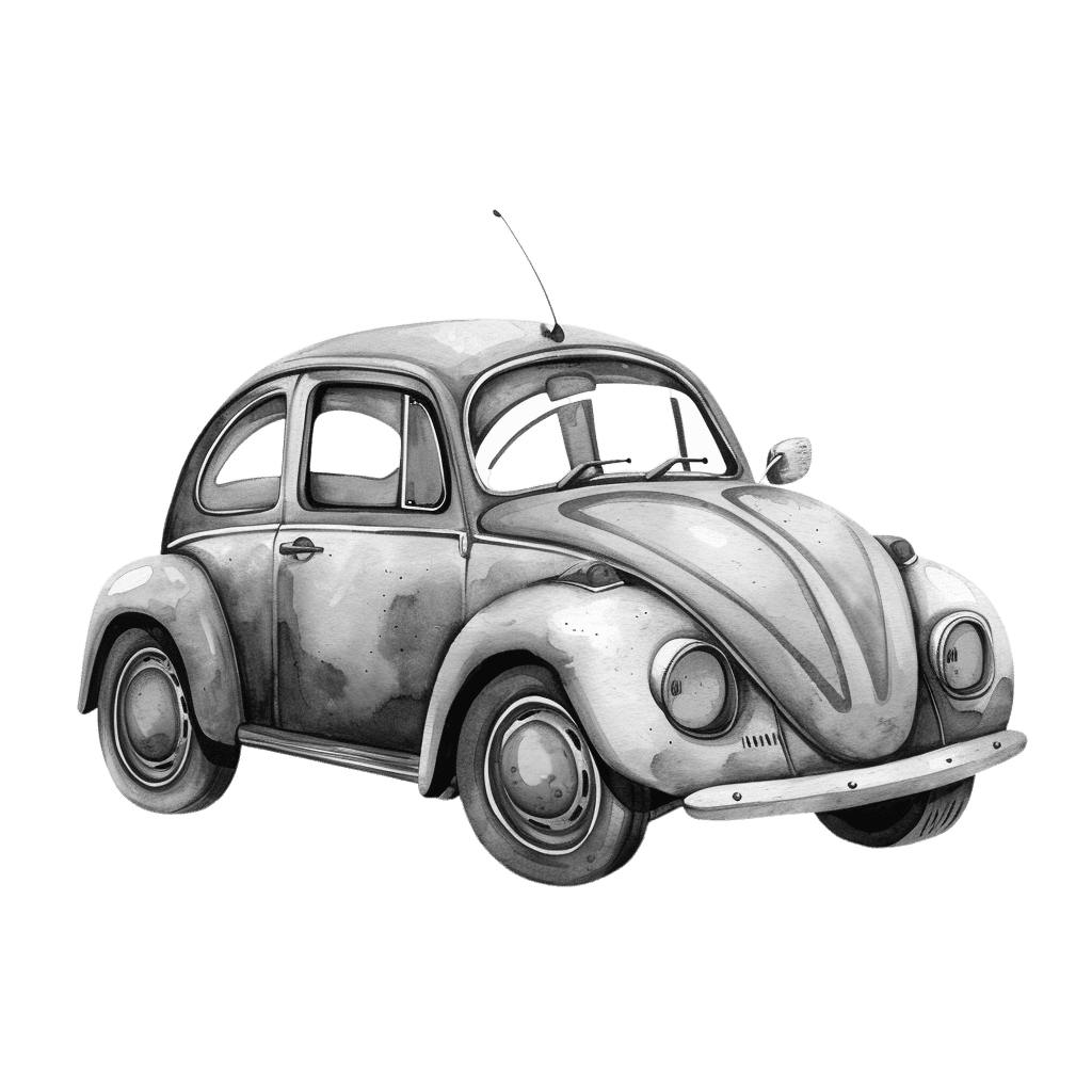 Black and White Vintage Watercolor Car Clipart