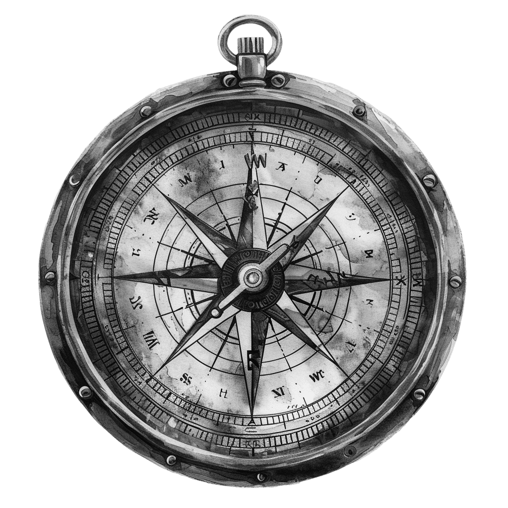 Black and White Vintage Watercolor Compass Clipart