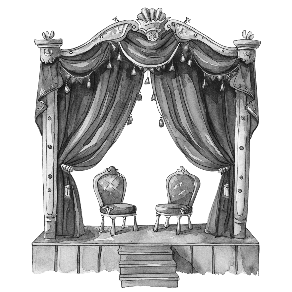 Black and White Watercolor Stage With Curtains Clipart