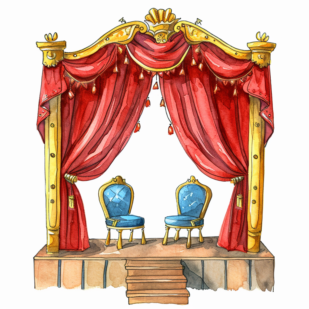 Watercolor Stage With Curtains Clipart with White Background