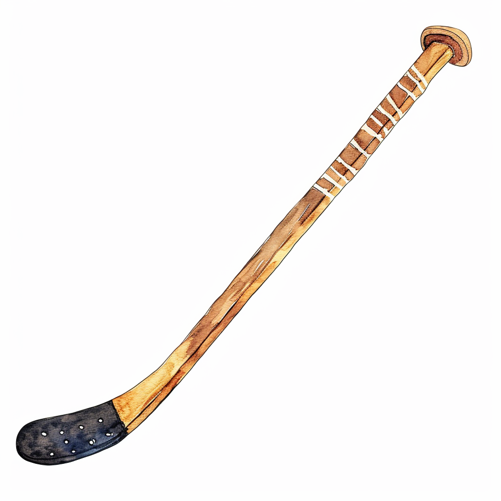 Vintage Watercolor Hockey Stick Clipart with White Background