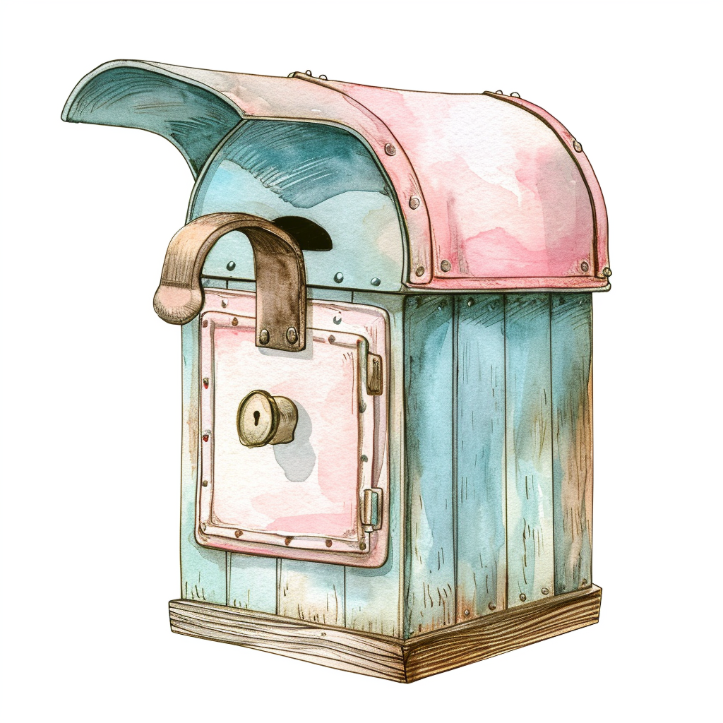 Vintage Watercolor Mailbox Clipart with White Background