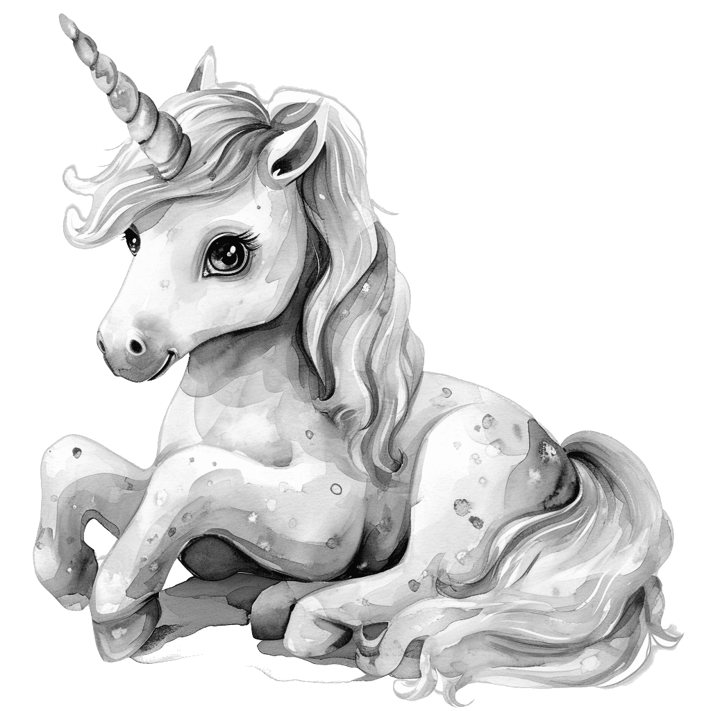 Black and White Rainbow Unicorn Watercolor Clipart