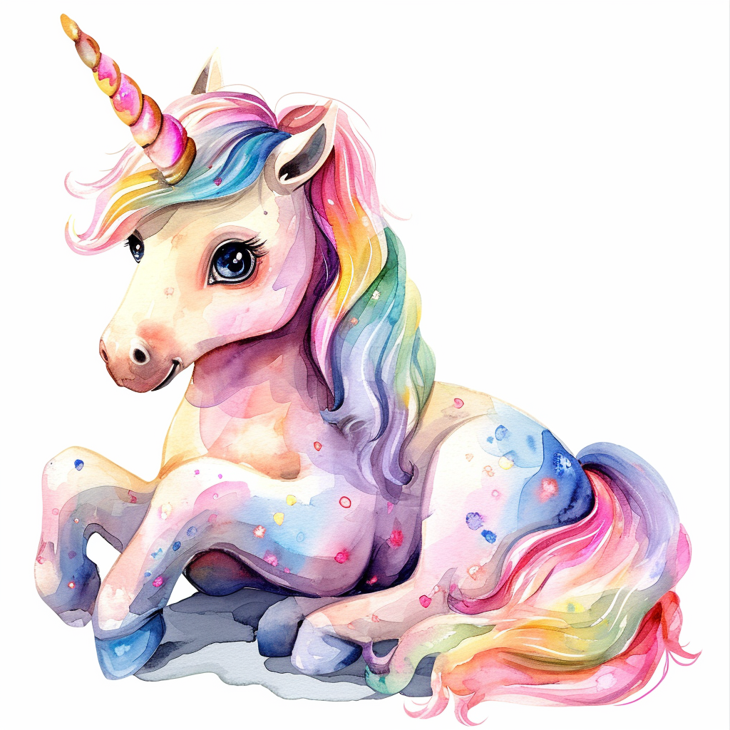 Rainbow Unicorn Watercolor Clipart with White Background