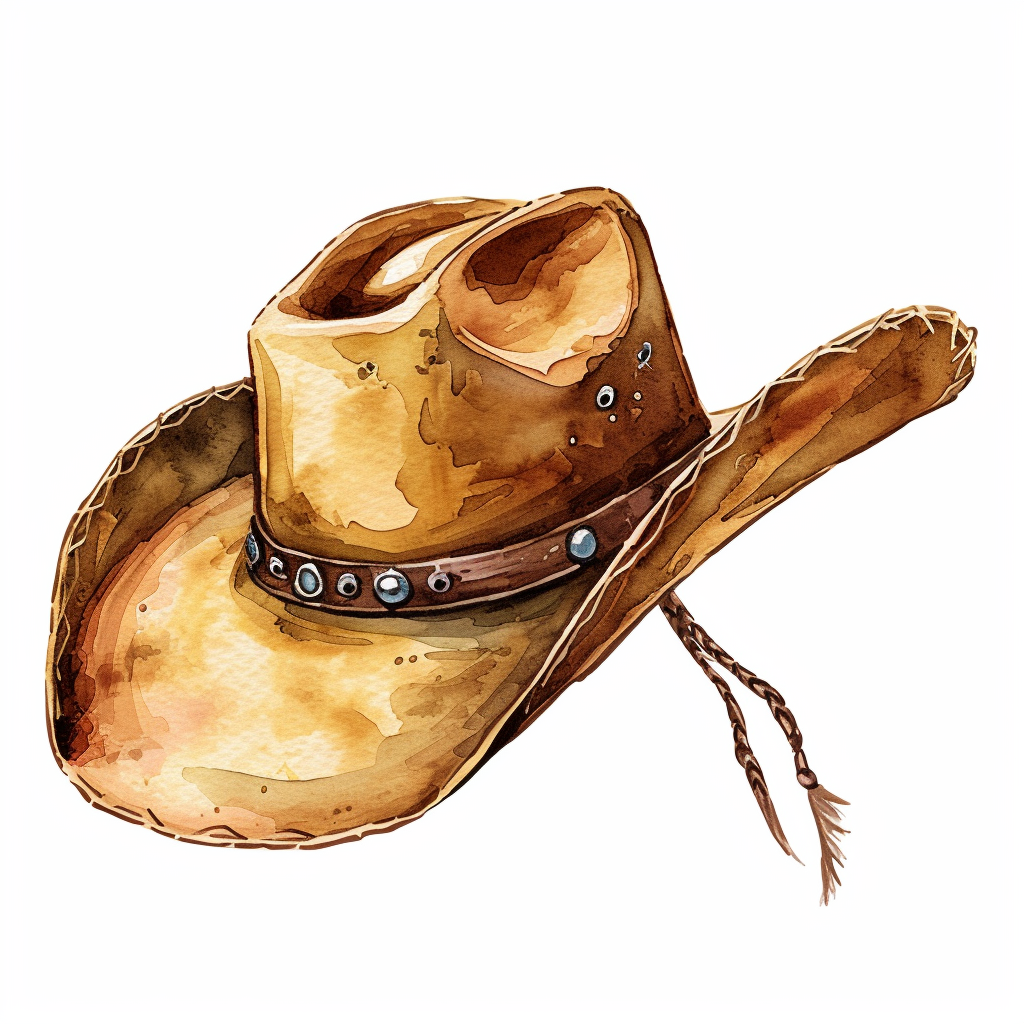 Vintage Watercolor Cowboy Hat Clipart with White Background