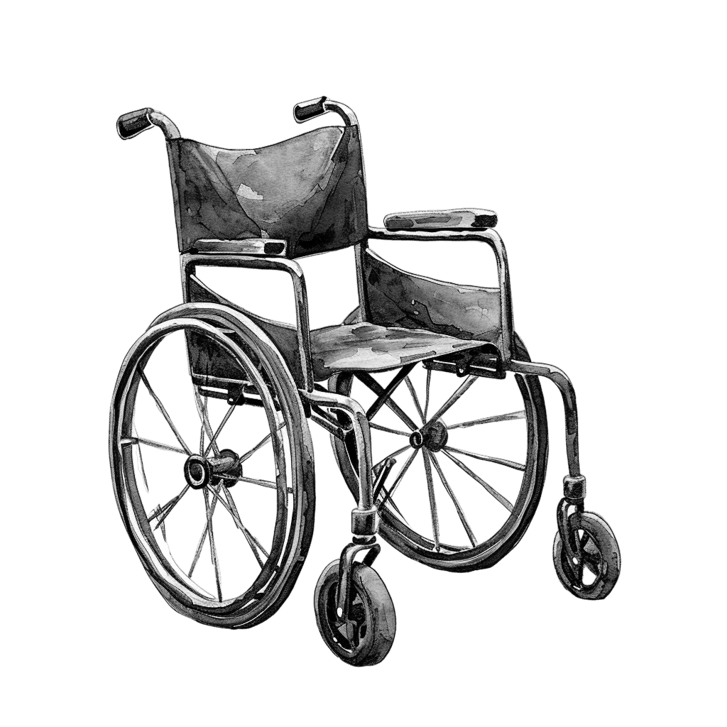 Black and White Vintage Watercolor Wheelchair Clipart