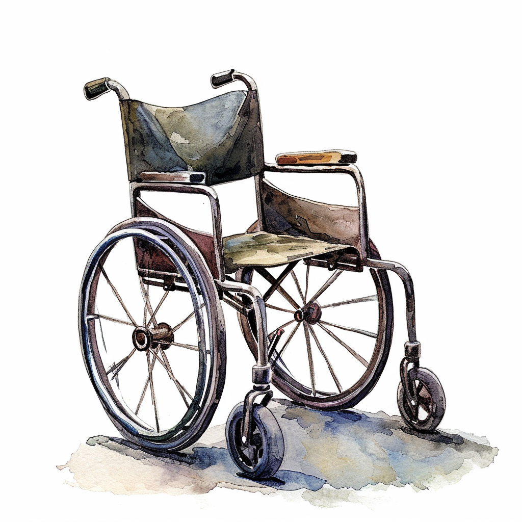 Vintage Watercolor Wheelchair Clipart with White Background