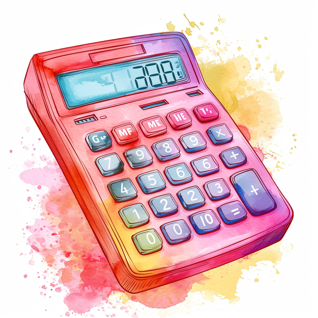 Vintage Watercolor Calculator Clipart with White Background