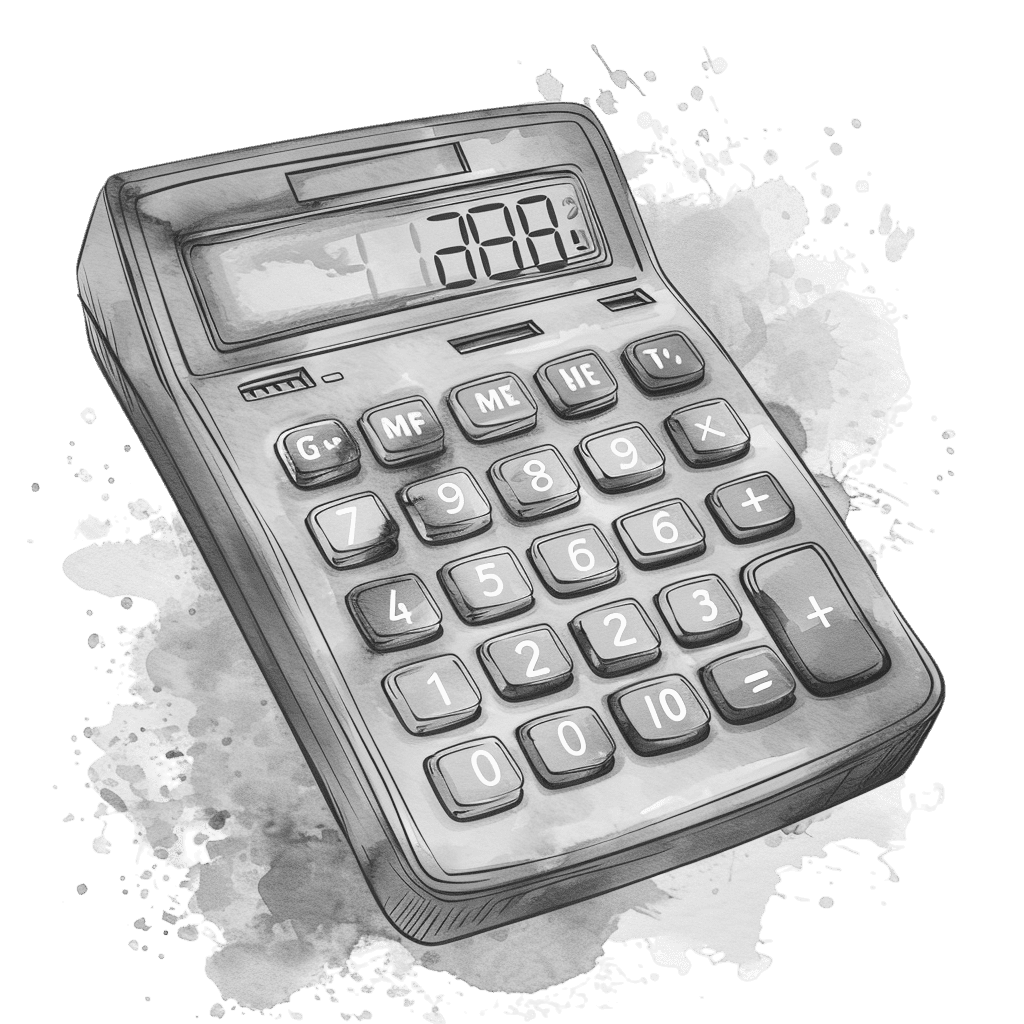Black and White Vintage Watercolor Calculator Clipart