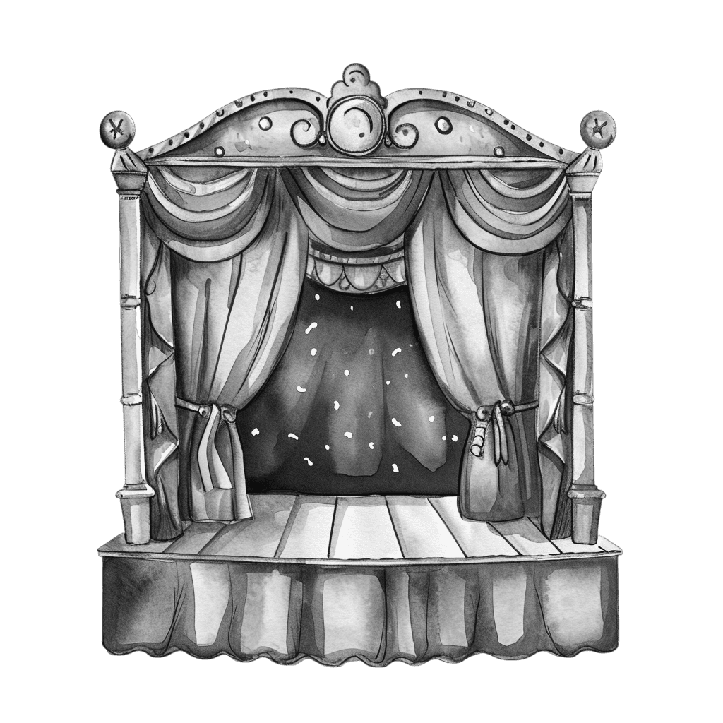 Black and White Watercolor Puppet Stage Clipart