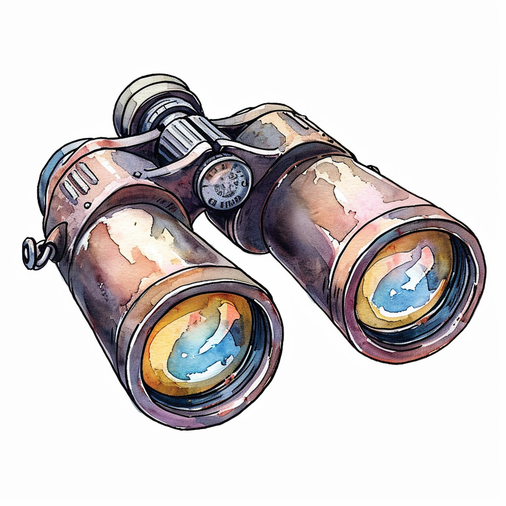 Vintage Binoculars Watercolor Illustration with White Background
