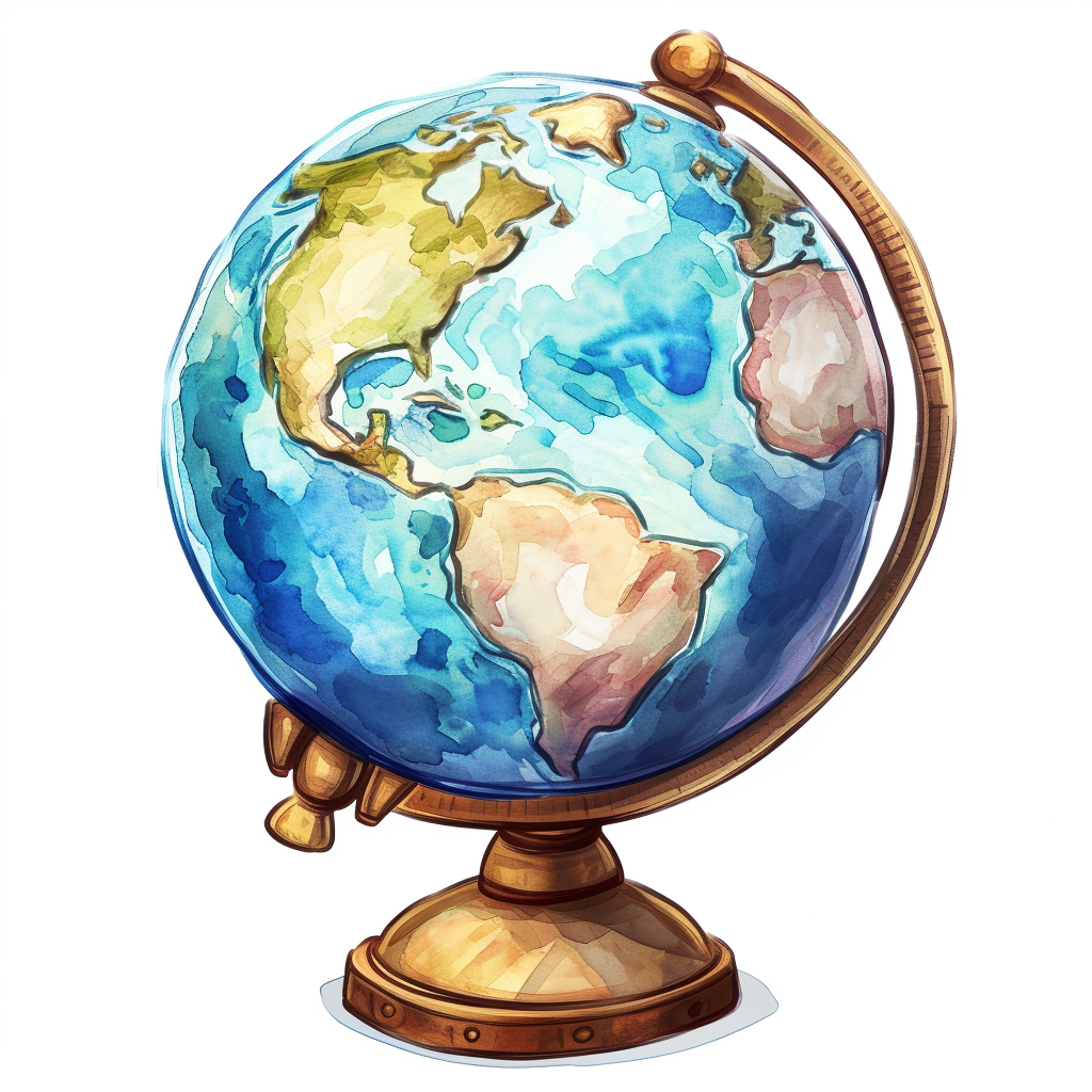 Vintage Watercolor Globe Clipart with White Background