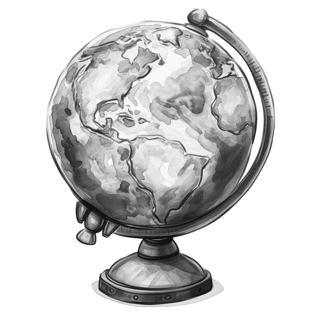 Black and White Vintage Watercolor Globe Clipart