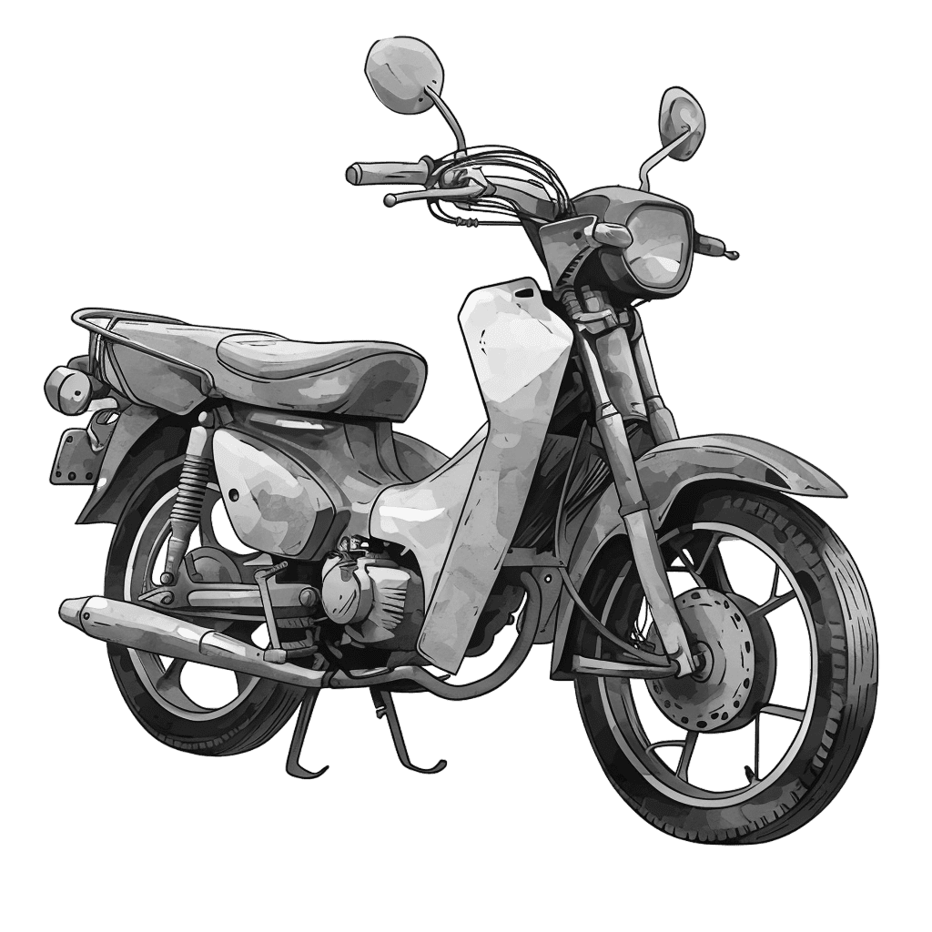 Black and White Vintage Watercolor Motorcycle Clipart