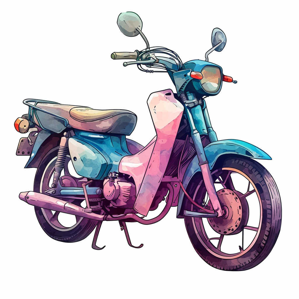 Vintage Watercolor Motorcycle Clipart with White Background