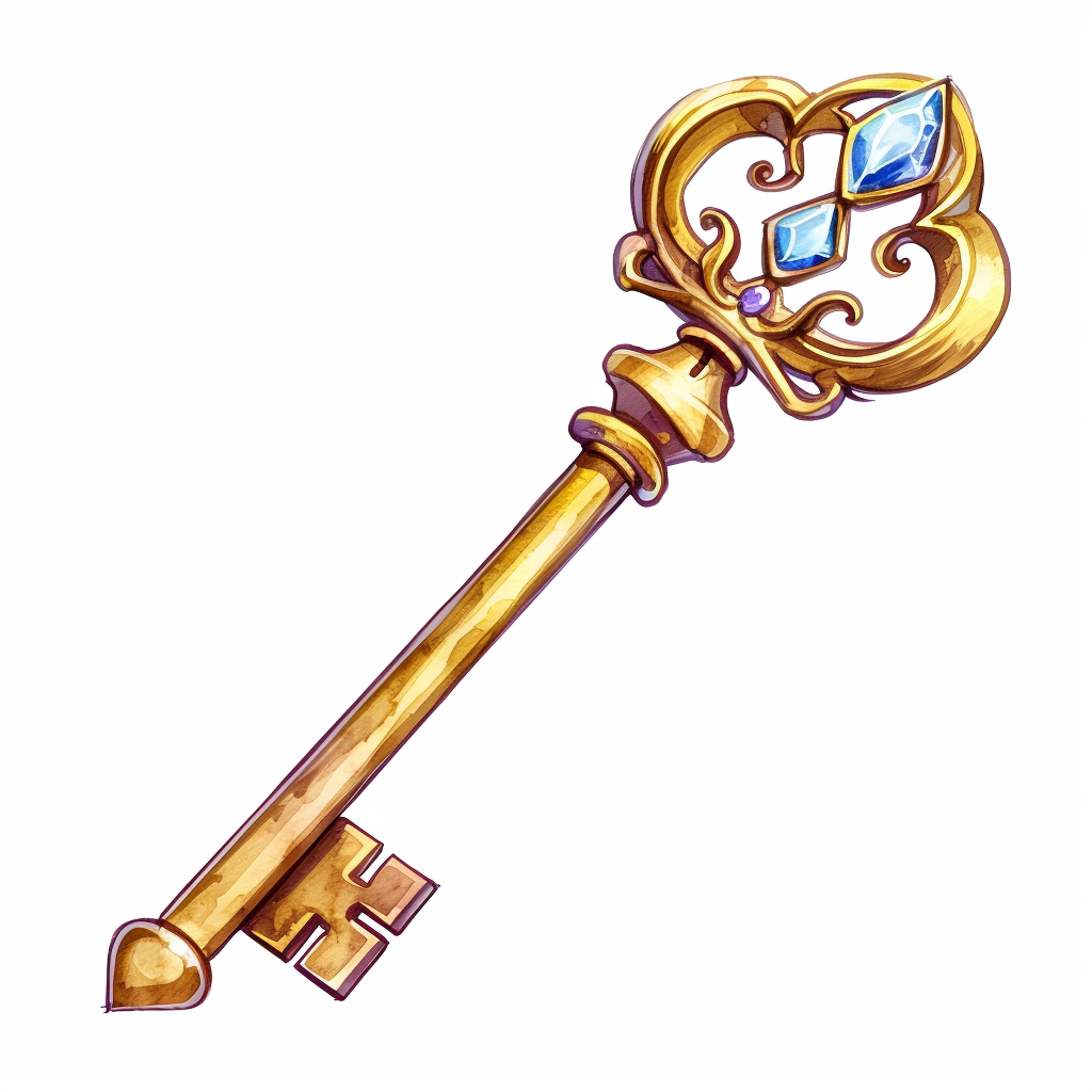 Vintage Watercolor Golden Key Clipart with White Background
