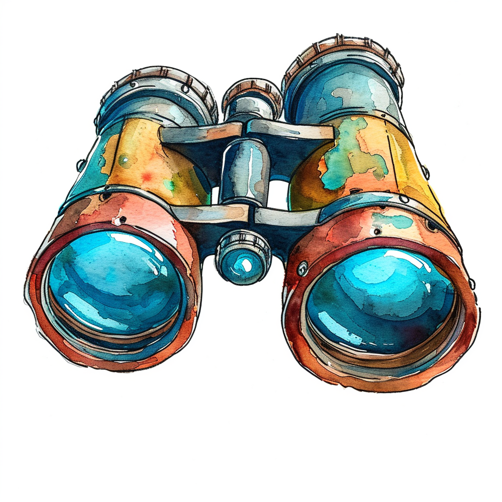 Vintage Watercolor Binoculars Clipart with White Background
