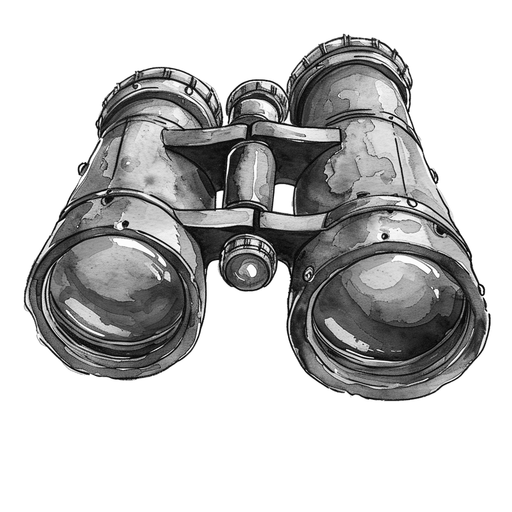 Black and White Vintage Watercolor Binoculars Clipart